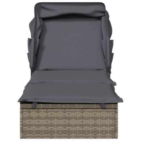 LEŻAK ZE SKŁADANYM DACHEM SZARY 213X63X97CM POLIRATTAN