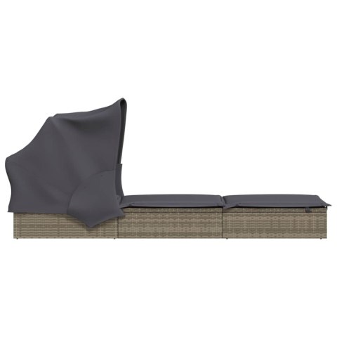 LEŻAK ZE SKŁADANYM DACHEM SZARY 213X63X97CM POLIRATTAN