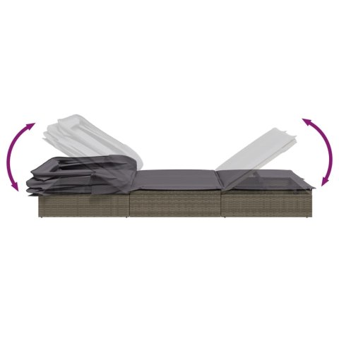 LEŻAK ZE SKŁADANYM DACHEM SZARY 213X63X97CM POLIRATTAN