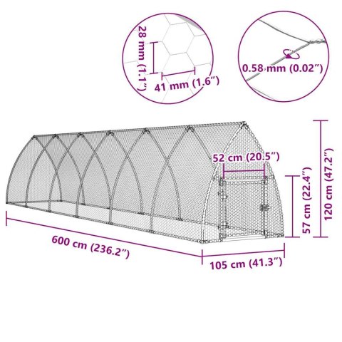 KLATKA DLA KURCZĄT SREBRNA 600X105X120CM STAL GALWANIZOWANA