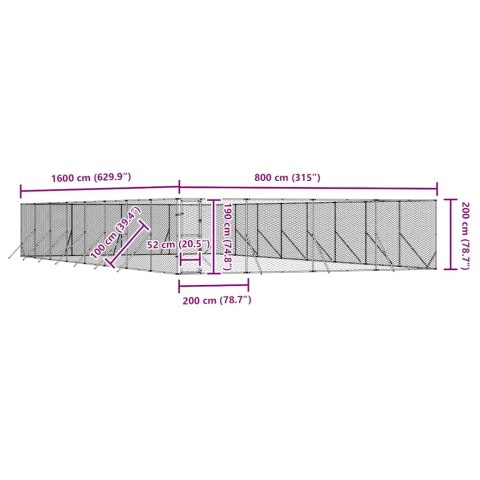 KOJEC ZEWNĘTRZNY DLA PSA SREBRNY 8X16X2 M STAL GALWANIZOWANA