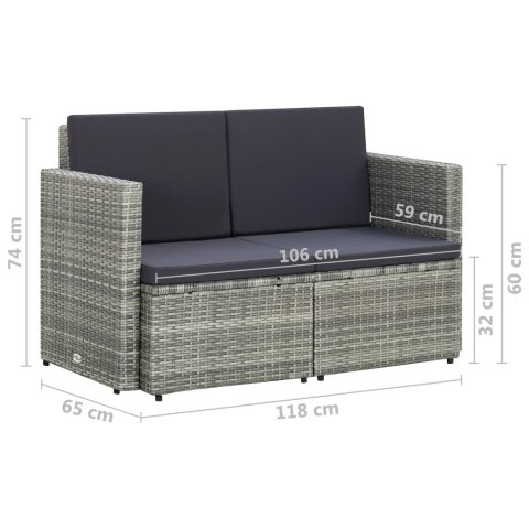 2-OSOBOWA SOFA OGRODOWA Z PODUSZKAMI POLIRATTAN SZARA