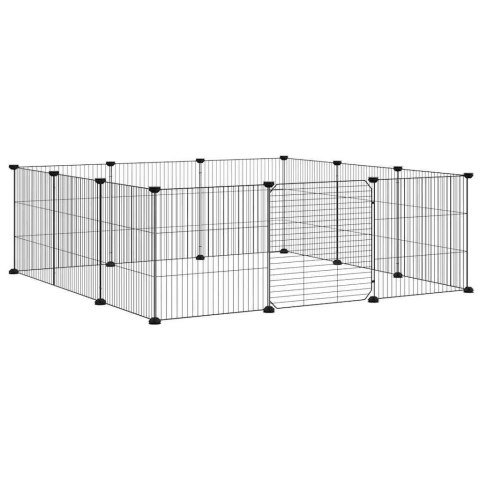 KLATKA DLA ZWIERZĄT 12-PANELOWA Z DRZWIAMI CZARNA 105X105X35CM STALOWA