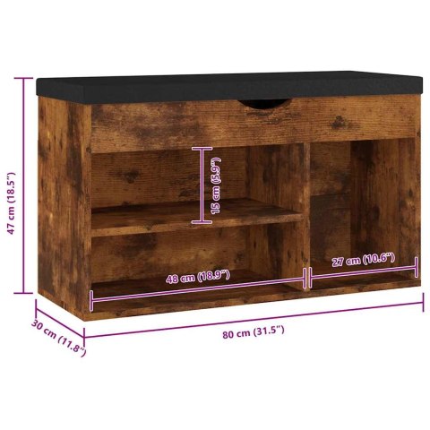 ŁAWKA NA BUTY Z PODUSZKĄ PRZYDYMIONY DĄB 80X30X47CM