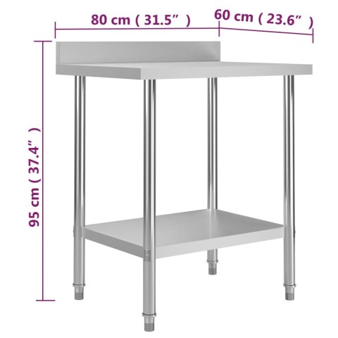 KUCHENNY STÓŁ ROBOCZY Z RANTEM 80X60X93CM STAL NIERDZEWNA