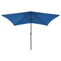 PARASOL OGRODOWY Z LED I STALOWYM SŁUPKIEM NIEBIESKI 2X3 M