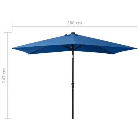 PARASOL OGRODOWY Z LED I STALOWYM SŁUPKIEM NIEBIESKI 2X3 M