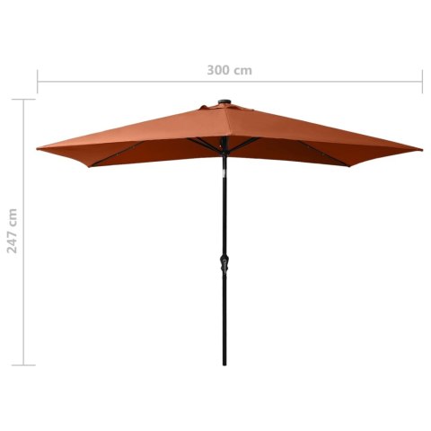 PARASOL OGRODOWY Z LED I STALOWYM SŁUPKIEM TERAKOTA 2X3 M