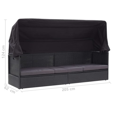 SOFA OGRODOWA Z ZADASZENIEM POLIRATTAN CZARNA