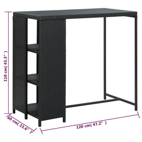 STOLIK BAROWY Z PÓŁKĄ CZARNY 120X60X110CM POLIRATTAN