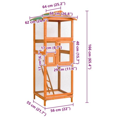 KLATKA DLA PTAKÓW 68X62X166CM LITE DREWNO JODŁOWE