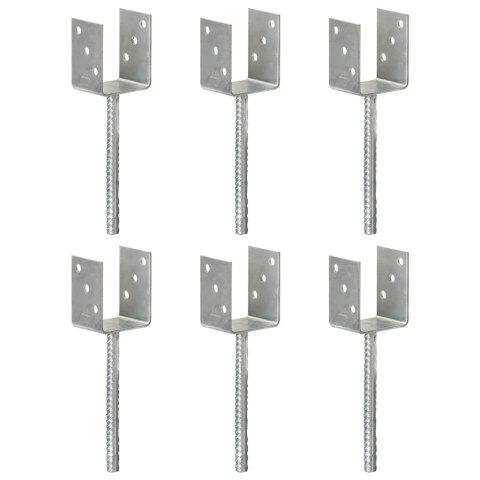 KOTWY DO SŁUPKÓW 6 SZT. SREBRNE 8X6X30CM STAL