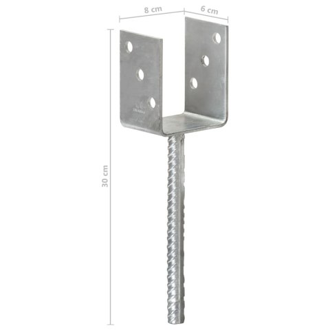 KOTWY DO SŁUPKÓW 6 SZT. SREBRNE 8X6X30CM STAL