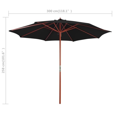 PARASOL OGRODOWY NA DREWNIANYM SŁUPKU 300X258CM CZARNY