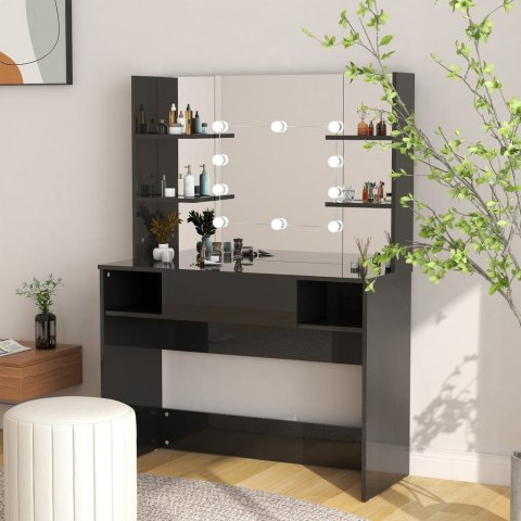 STOLIK DO MAKIJAŻU Z LED 100X40X135CM MDF LŚNIĄCY CZARNY