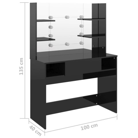 STOLIK DO MAKIJAŻU Z LED 100X40X135CM MDF LŚNIĄCY CZARNY