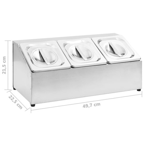 EKSPOZYTOR Z 3 POJEMNIKAMI GN 1/6 STAL NIERDZEWNA