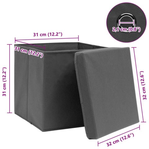 PUDEŁKA Z POKRYWAMI 10 SZT. SZARE 32X32X32CM TKANINA