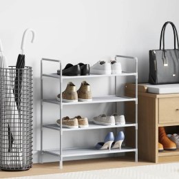 STOJAK NA BUTY Z 4 PÓŁKAMI METAL I WŁÓKNINA SREBRNY