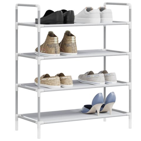 STOJAK NA BUTY Z 4 PÓŁKAMI METAL I WŁÓKNINA SREBRNY