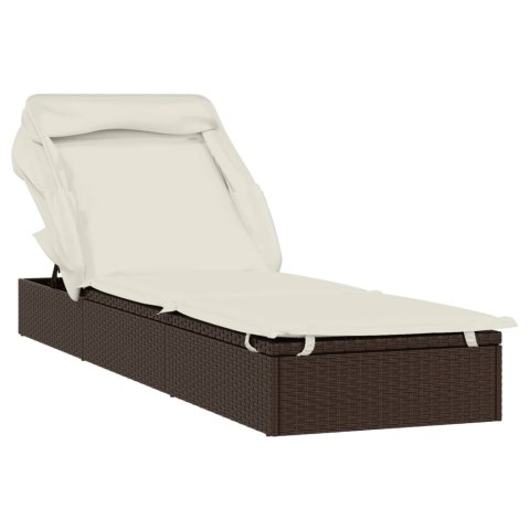 LEŻAK ZE SKŁADANYM DACHEM BRĄZOWY 213X63X97CM POLIRATTAN