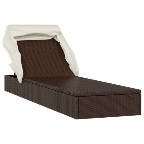 LEŻAK ZE SKŁADANYM DACHEM BRĄZOWY 213X63X97CM POLIRATTAN