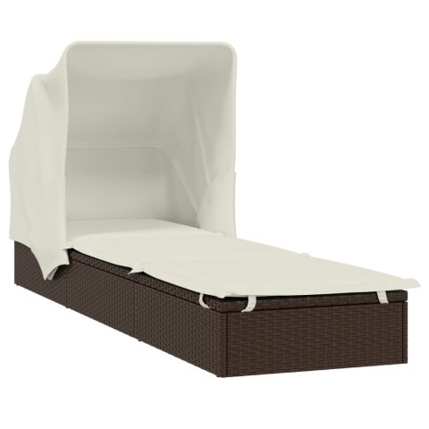 LEŻAK ZE SKŁADANYM DACHEM BRĄZOWY 213X63X97CM POLIRATTAN