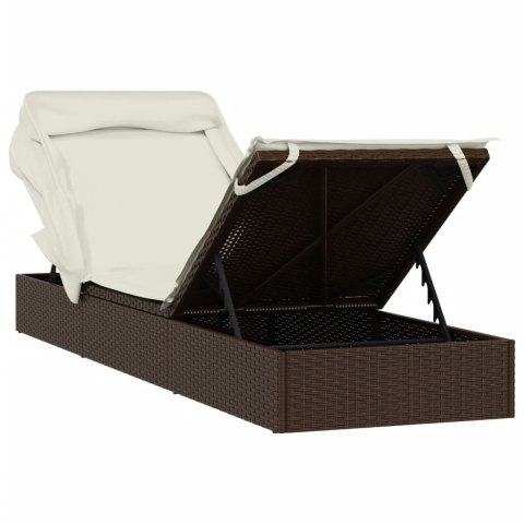LEŻAK ZE SKŁADANYM DACHEM BRĄZOWY 213X63X97CM POLIRATTAN
