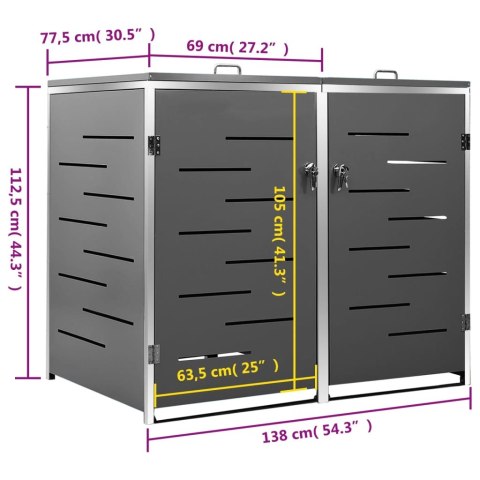 OSŁONA NA 2 KOSZE NA ŚMIECI 138X77,5X115CM STAL NIERDZEWNA