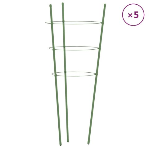PODPÓRKI DLA ROŚLIN Z 3 OBRĘCZAMI 5 SZT ZIELONE 45CM STAL