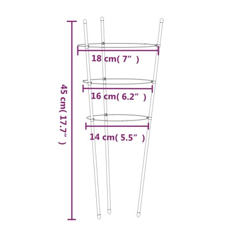 PODPÓRKI DLA ROŚLIN Z 3 OBRĘCZAMI 5 SZT ZIELONE 45CM STAL