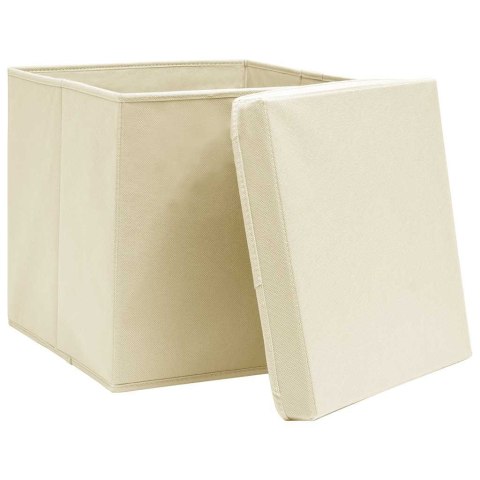 PUDŁA Z POKRYWAMI 10 SZT. KREMOWE 32X32X32CM TKANINA