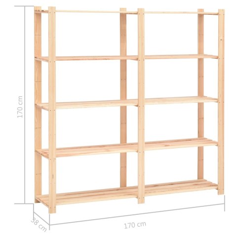 REGAŁ Z 5 PÓŁKAMI 170X38X170CM LITA SOSNA 500 KG