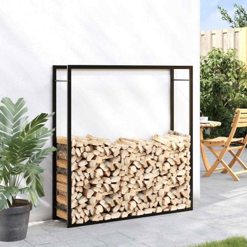 STOJAK NA DREWNO MATOWY CZARNY 110X28X116CM STALOWY