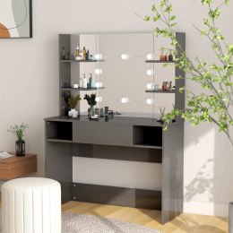 STOLIK DO MAKIJAŻU Z LED 100X40X135CM MDF LŚNIĄCY SZARY