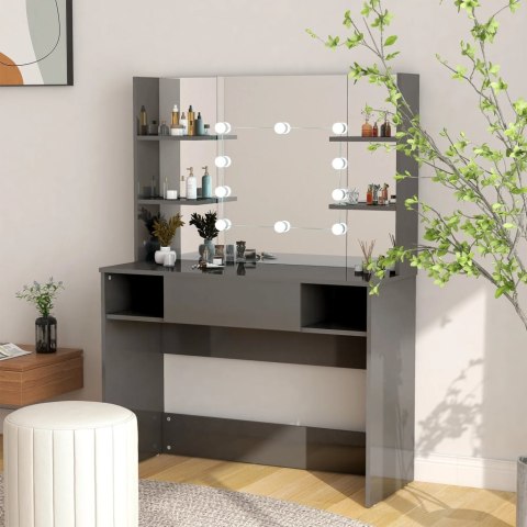 STOLIK DO MAKIJAŻU Z LED 100X40X135CM MDF LŚNIĄCY SZARY