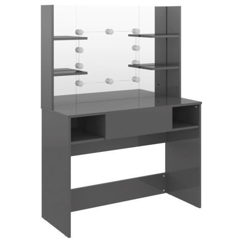 STOLIK DO MAKIJAŻU Z LED 100X40X135CM MDF LŚNIĄCY SZARY