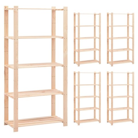 REGAŁY Z 5 PÓŁKAMI 5 SZT. 80X38X170CM SOSNA 250 KG
