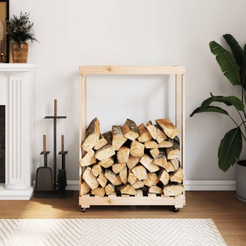 STOJAK NA DREWNO Z KÓŁKAMI 76,5X40X108CM DREWNO SOSNOWE
