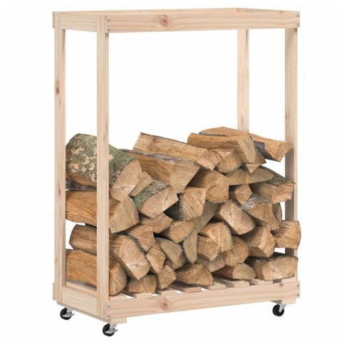 STOJAK NA DREWNO Z KÓŁKAMI 76,5X40X108CM DREWNO SOSNOWE