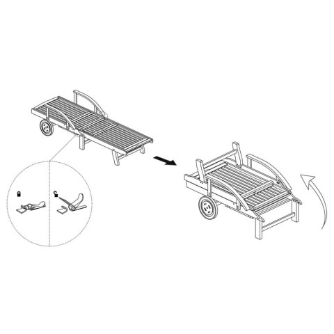LEŻAK OGRODOWY DREWNIANY AKACJOWY Z KÓŁKAMI REGULOWANY STOLIK 200CM