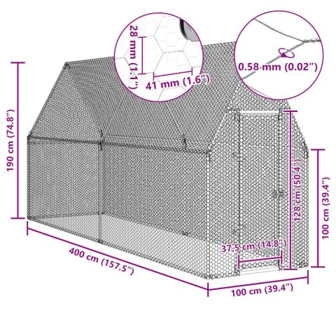 KLATKA DLA KURCZĄT SREBRNA 400X100X190CM STAL GALWANIZOWANA