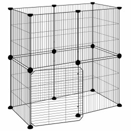 KLATKA DLA ZWIERZĄT Z BRAMKĄ 12 PANELI CZARNA 35X35CM STAL