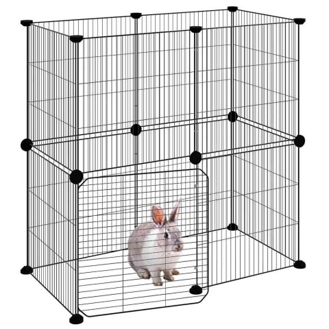 KLATKA DLA ZWIERZĄT Z BRAMKĄ 12 PANELI CZARNA 35X35CM STAL