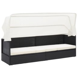SOFA OGRODOWA Z ZADASZENIEM CZARNA POLIRATTANOWA