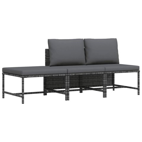 3-CZĘŚCIOWA SOFA DO OGRODU Z PODUSZKAMI SZARA POLIRATTANOWA
