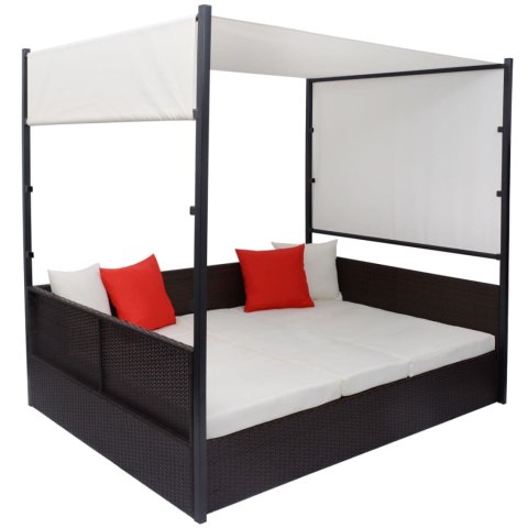 LEŻANKA OGRODOWA Z ZADASZENIEM BRĄZOWA 190X130CM RATTAN PE