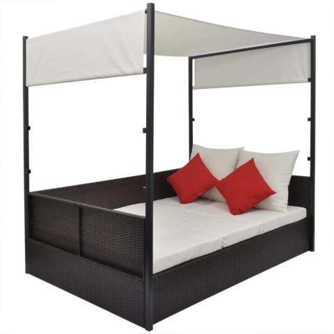 LEŻANKA OGRODOWA Z ZADASZENIEM BRĄZOWA 190X130CM RATTAN PE