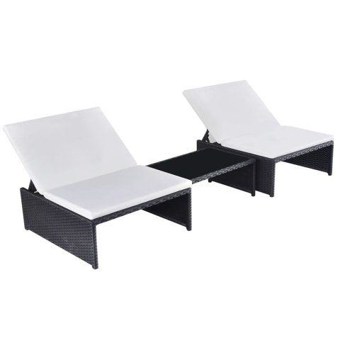 ROZKŁADANE FOTELE OGRODOWE ZE STOLIKIEM 2 SZT. CZARNE