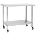 KUCHENNY STÓŁ ROBOCZY NA KÓŁKACH 100X60X85CM STAL NIERDZEWNA